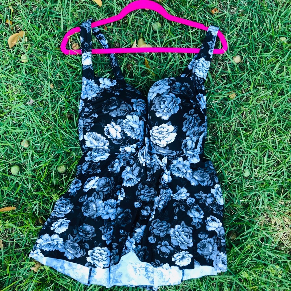 Floral black swim top